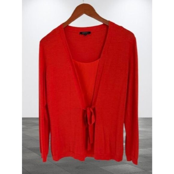 Lafayette 148 New York Red Cashmere & Silk Tie-Front Cardigan Sweater M - Picture 1 of 8